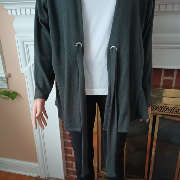 Wrapper Gray Cardigan Sweater XL with Belt Long Sleeved - Picture 5 of 9